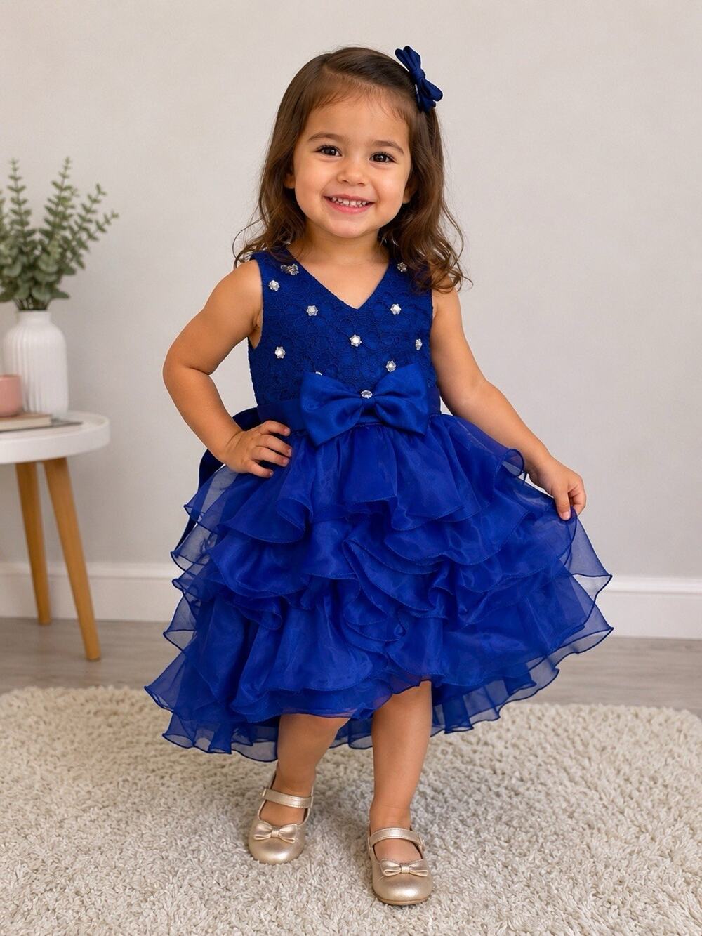 NWT Royal Blue Toddler Baby Girl Formal Dress Organza Tiered Ruffle 3T